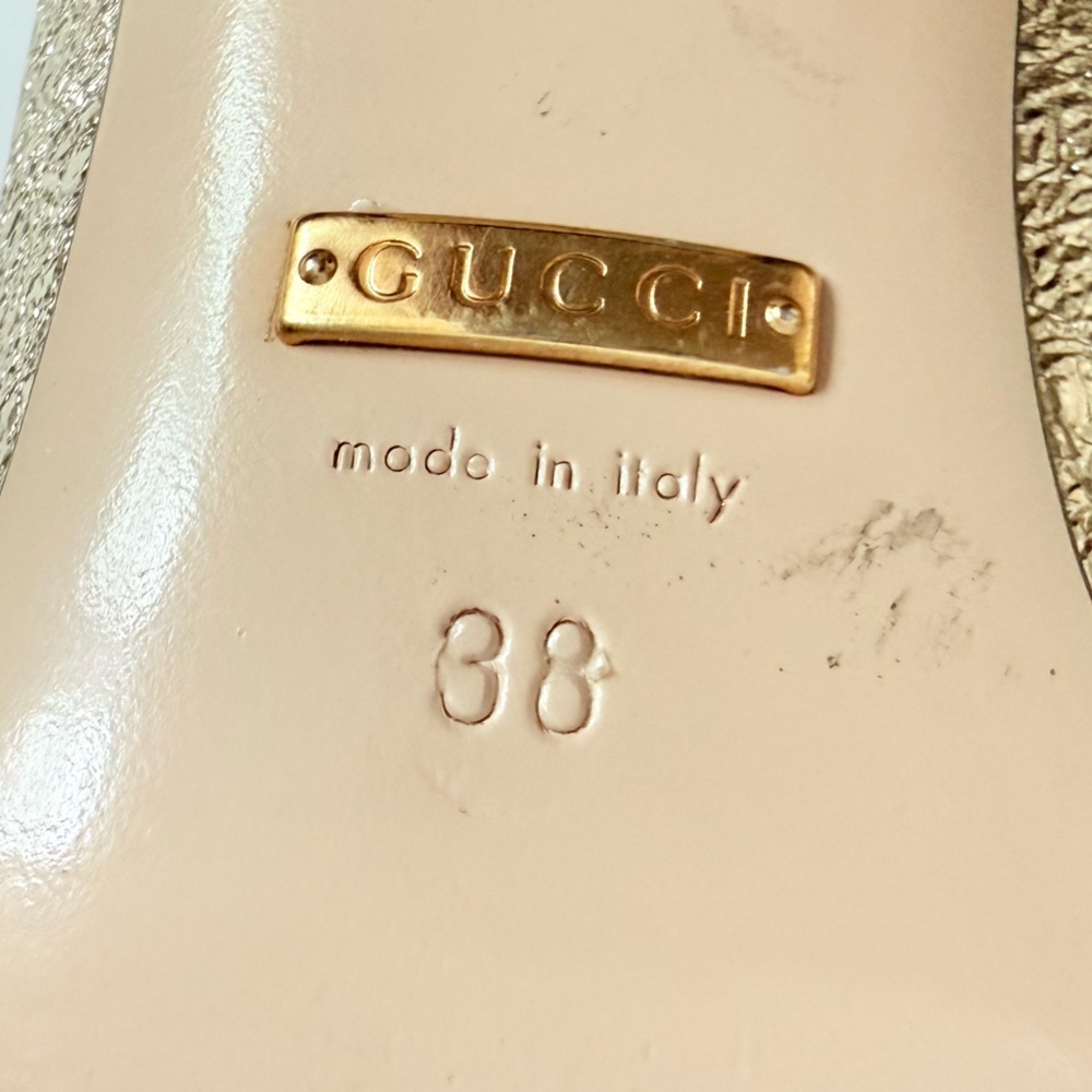 Gucci Gold Metallic leather GG fringe Marmont 55mm Heeled Loafer pumps EU 38 - Picture 10 of 12